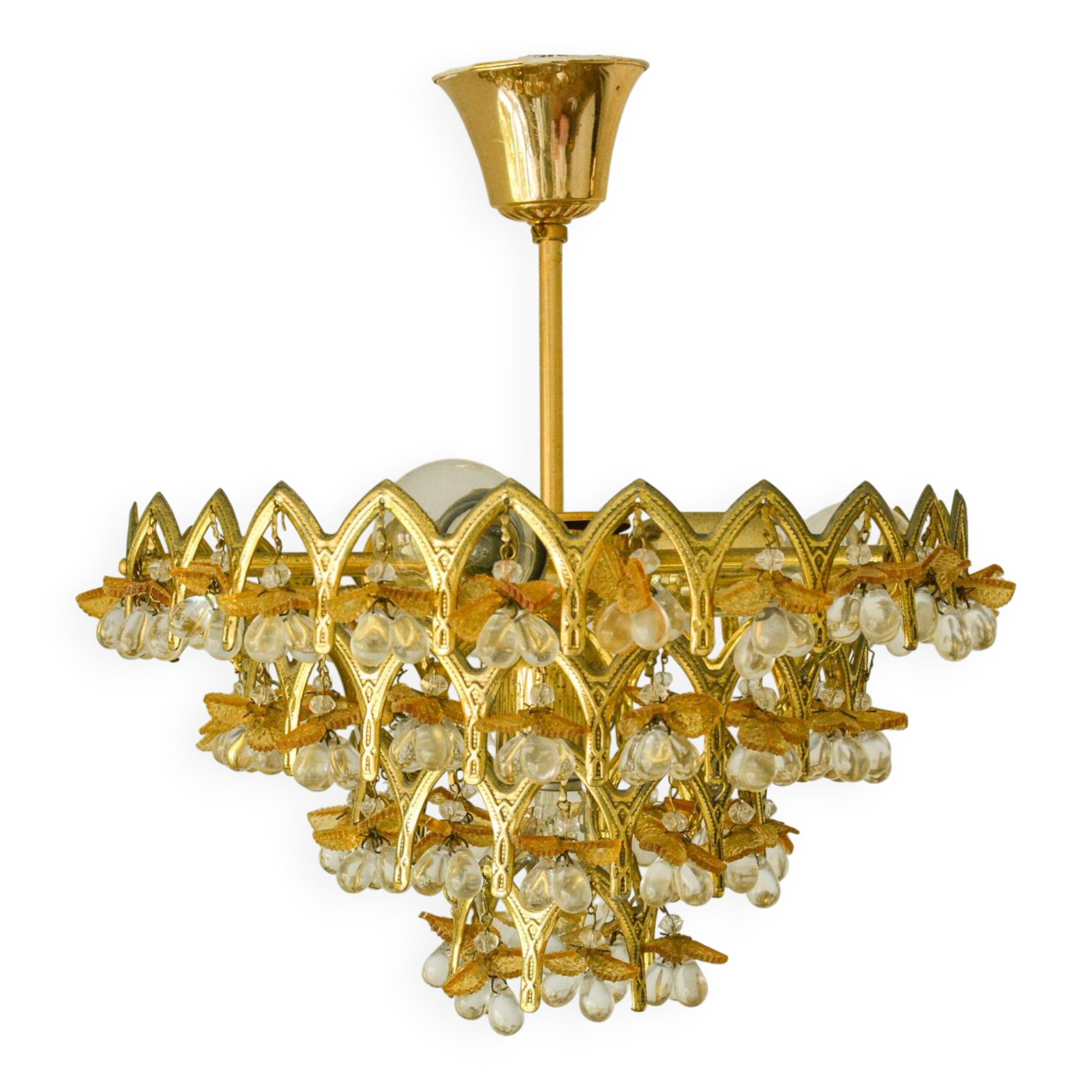 Vintage Murano glass chandelier with 58 fruits – gold metal