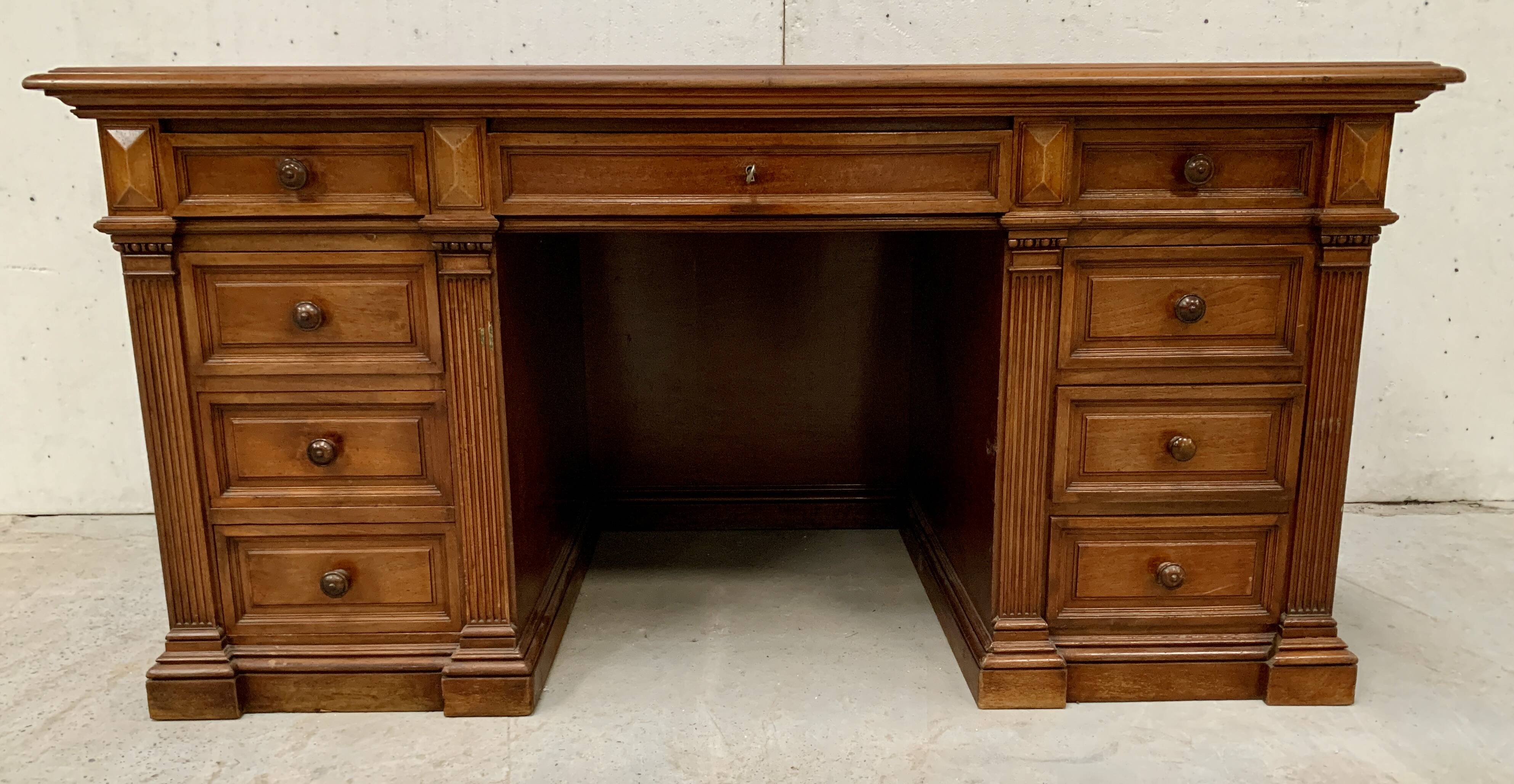 Napoleon III desk with pedestals in solid walnut 19th century