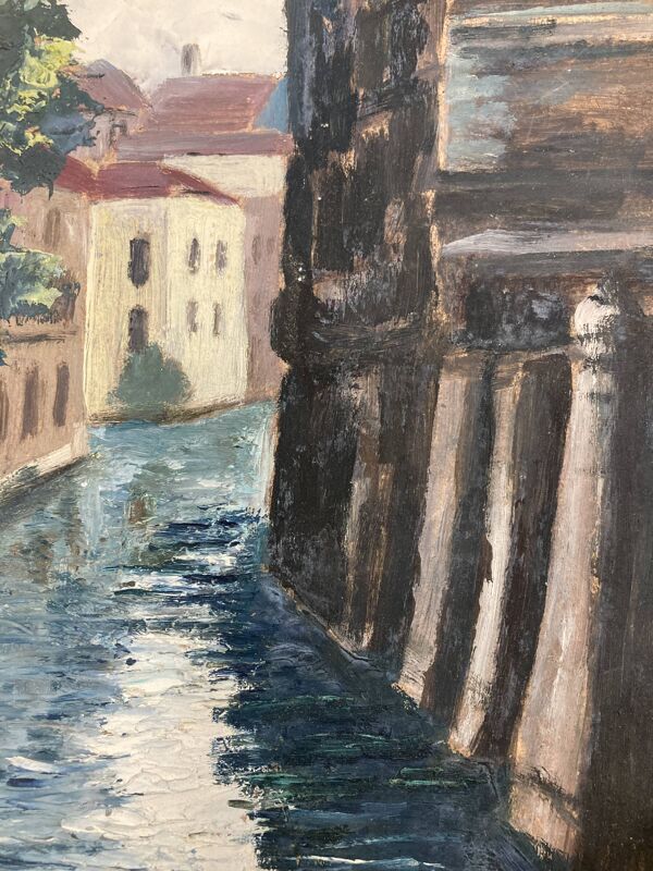 Huile sur panneau cours d'eau vintage