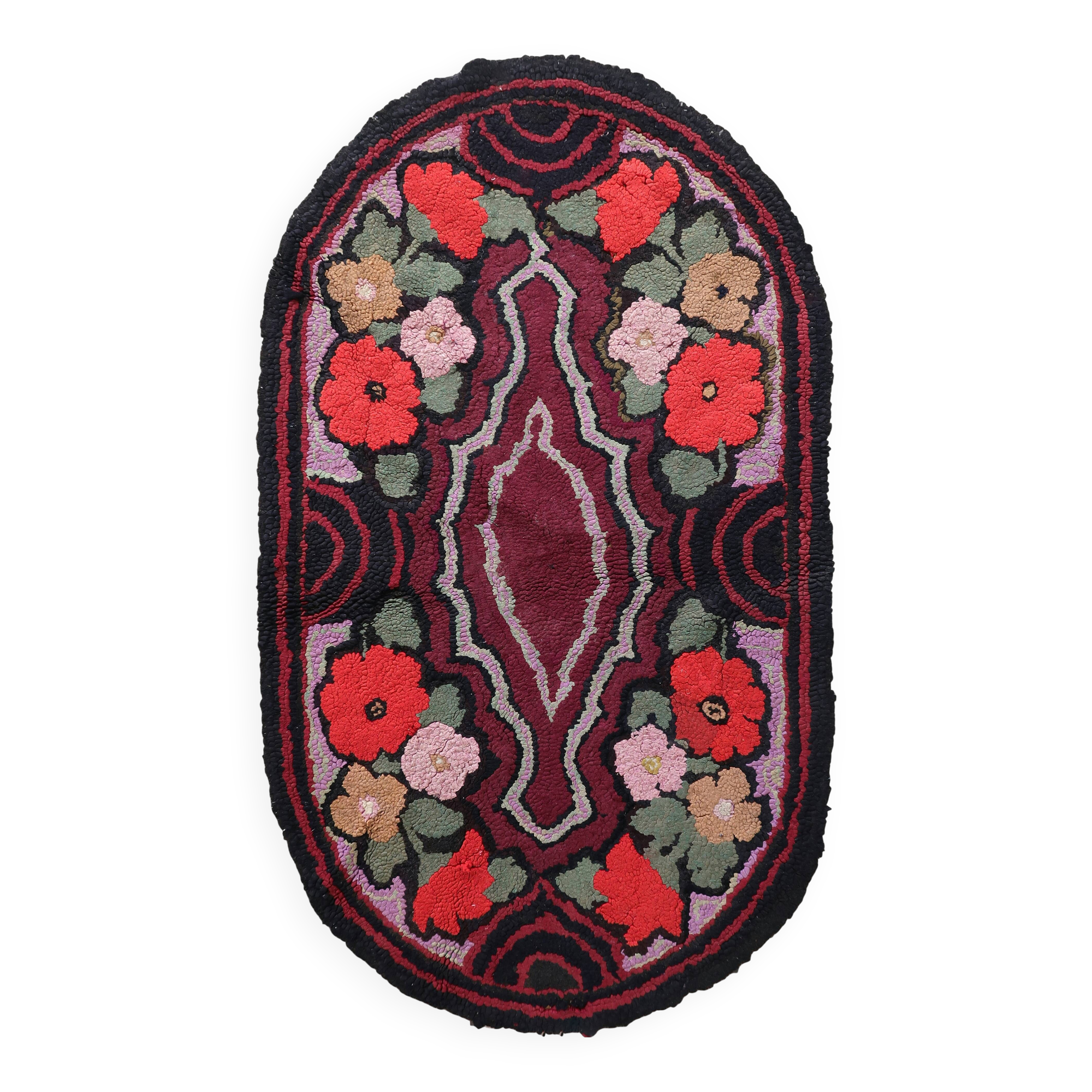 Tapis ancien fait main American Hooked 75cm x 130cm - 1C990