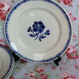 4 assiettes plates anciennes Badonviller rose bleu