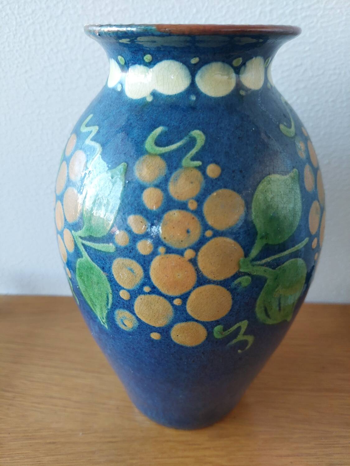 Pair of Primavera vases in blue ceramic with plant decoration 1920-1930