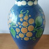 Pair of Primavera vases in blue ceramic with plant decoration 1920-1930