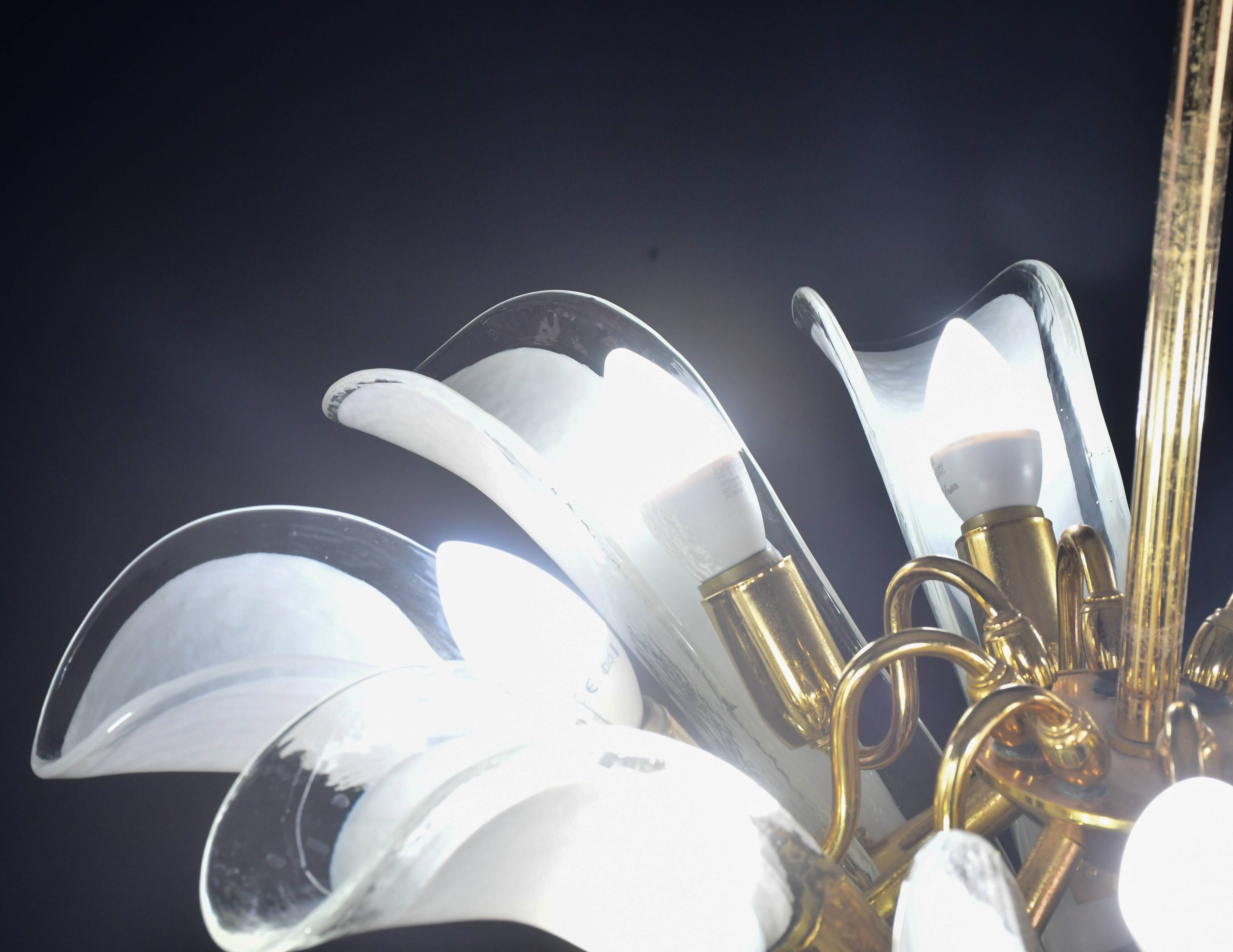 Murano white glass petal chandelier