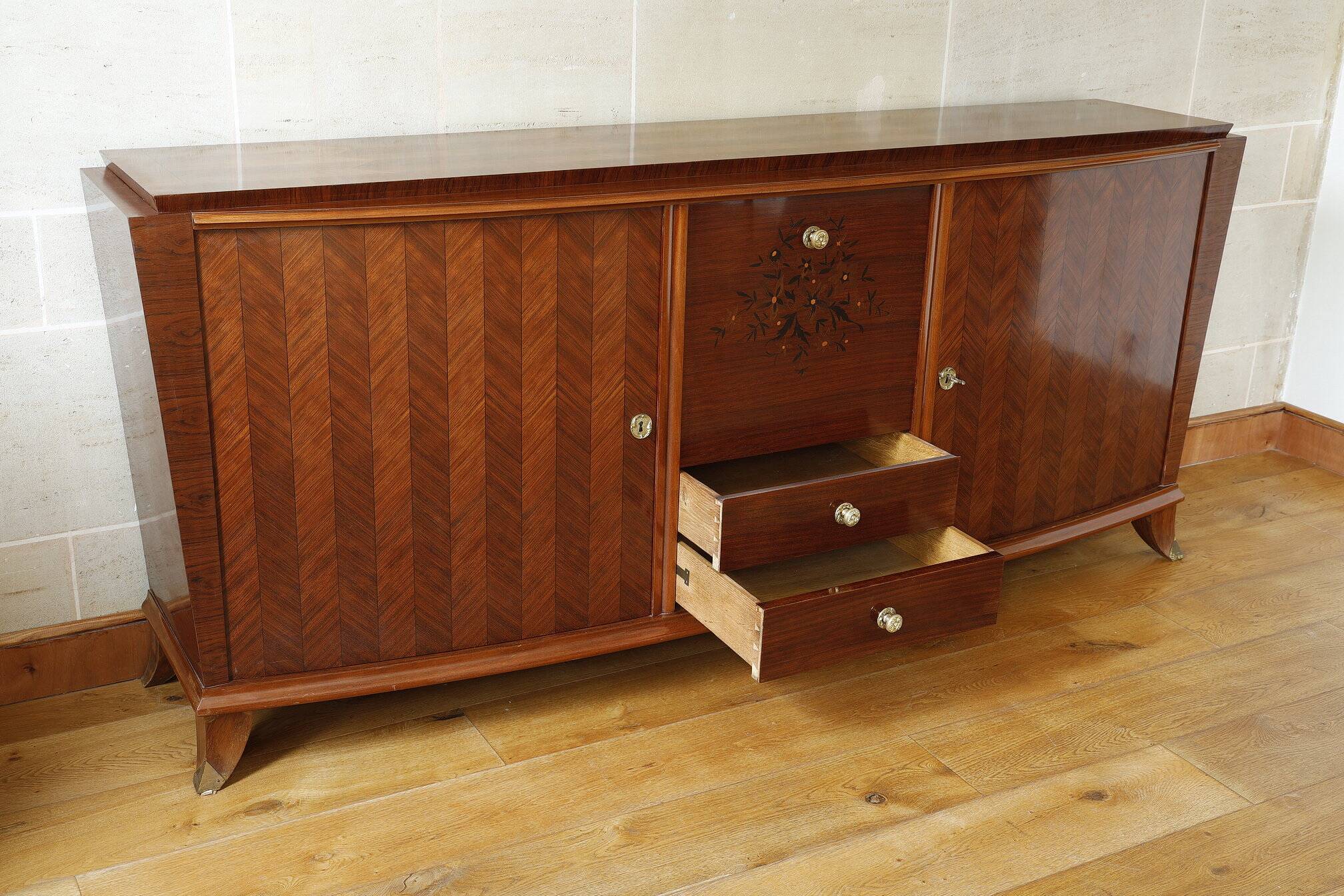 Rosewood and rosewood sideboard in the style of Jules Leleu