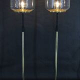 1970s Pair of Glass Brass Floor Lamps by Kamenicky Senov , Czechoslovakia