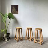 Set of three rattan high stools