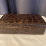 Box in wood and brown color lizard skin old rectangular box