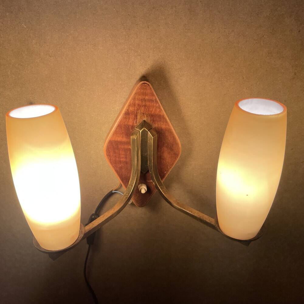 Mid Century Modern double opaline glass wall sconce
