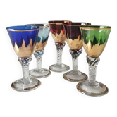 Lot 5 Glasses Digestif/Liqueur. Flamed decoration. Murano 1950