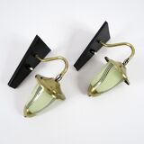 Set of 2 brass and glass wall lamps, 1950s