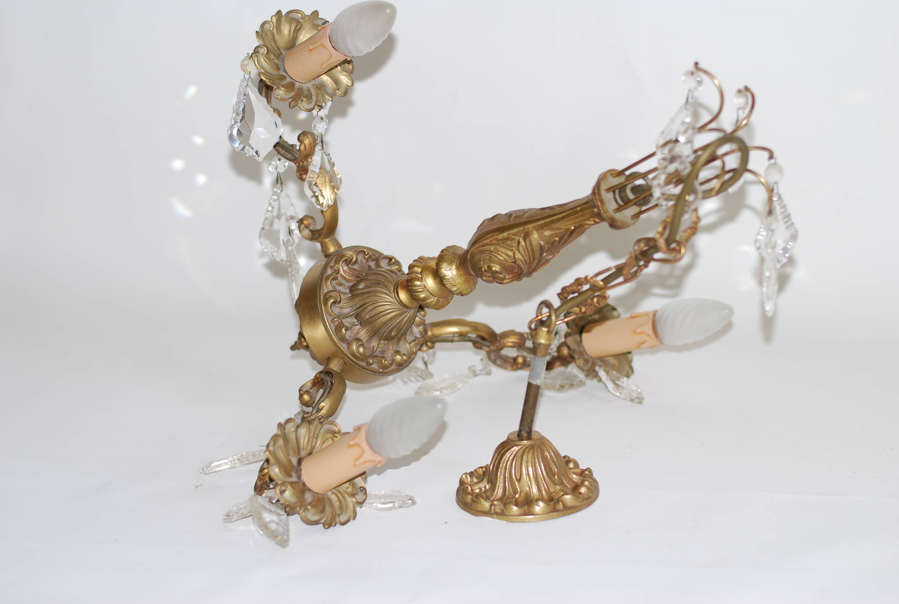 French vintage 3 arm crystal chandelier