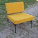 Vintage 50s armchair with black metal base and fabric seats