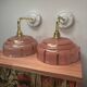 Pair of white ceramic wall lights with pink glass