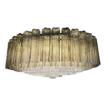 Plafonnier en verre de Murano "Tronchi" clair et fumé contemporain dans le style Venini