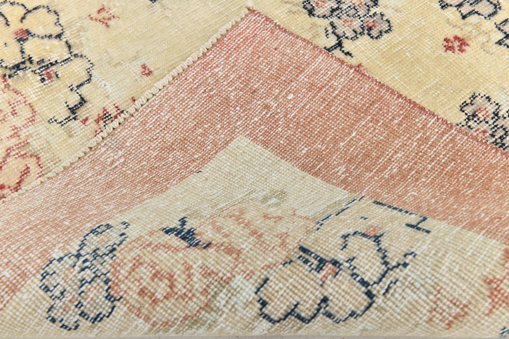 7x9 Yellow & Burgundy Floral Turkish Vintage Rug, 216x281Cm