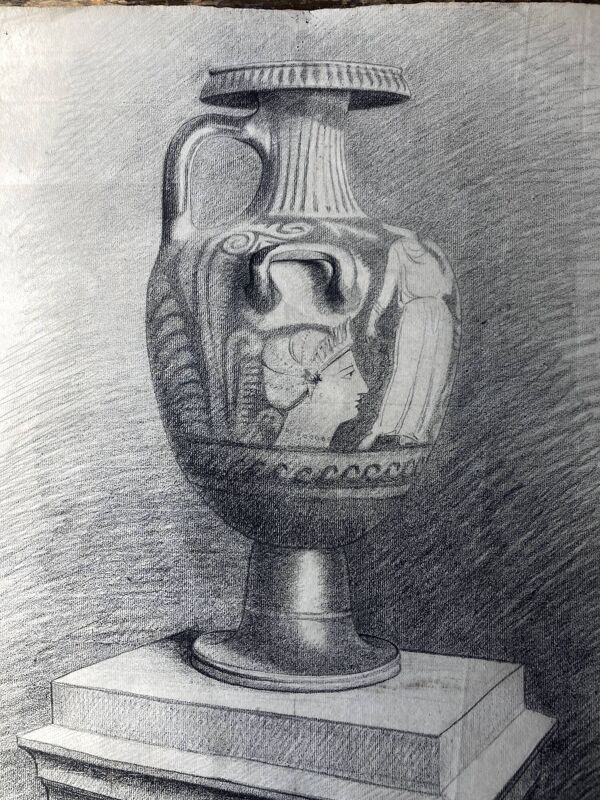 Amphore grecque neo classique étude d'atelier au fusain 1892
