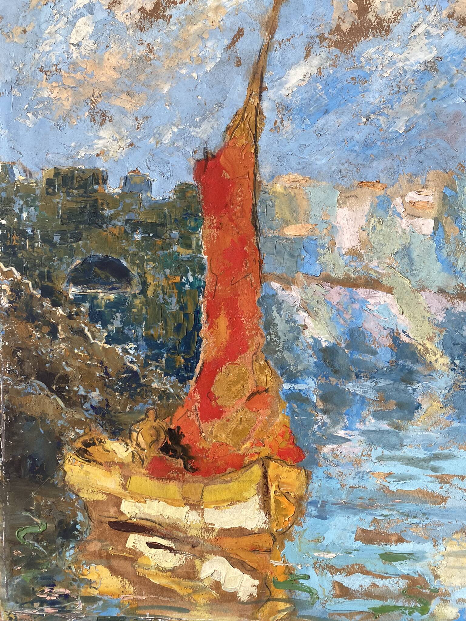 Signed sailboat landscape