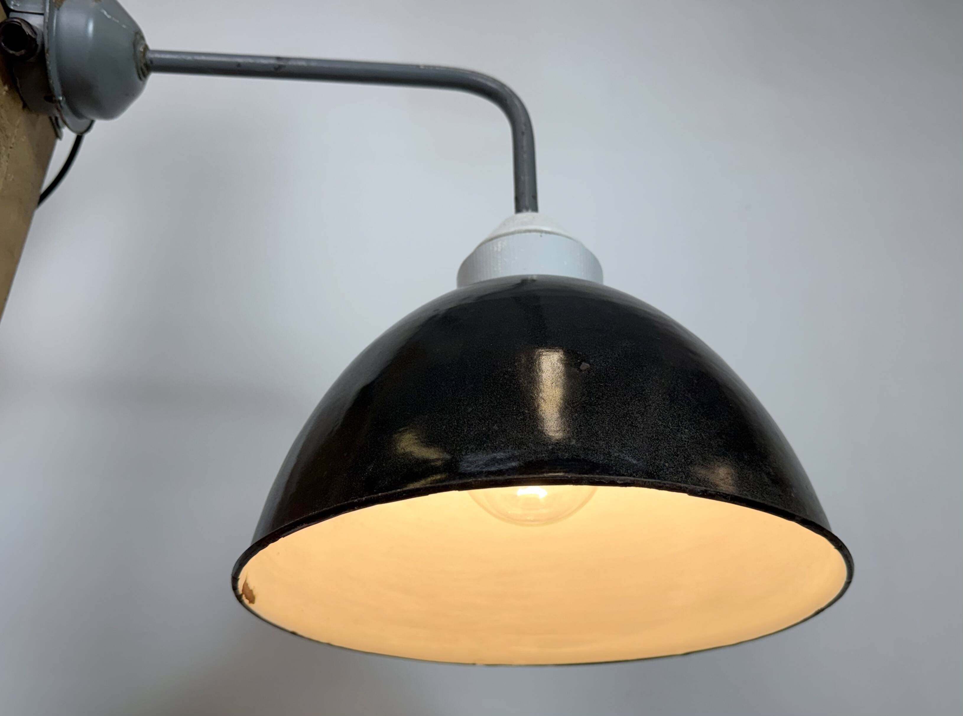 Industrial Factory Wall Lamp with Black Enamel Shade, 1960s