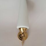 Wall lamp in gilded brass and white opaline, 1960.