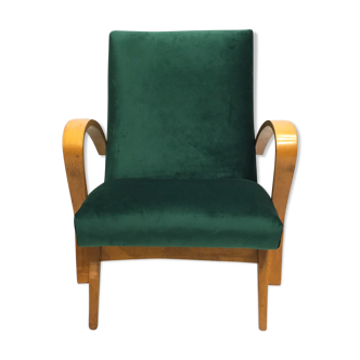 Fauteuil années 60 retapissé velours vert