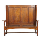 Banc ancien en bois à haut dossier – Fin XIXe / Début XXe siècle