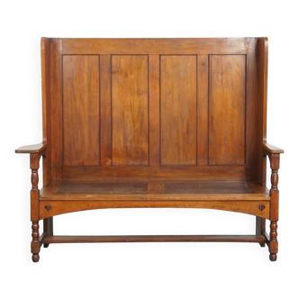 Banc ancien en bois à haut dossier – Fin XIXe / Début XXe siècle
