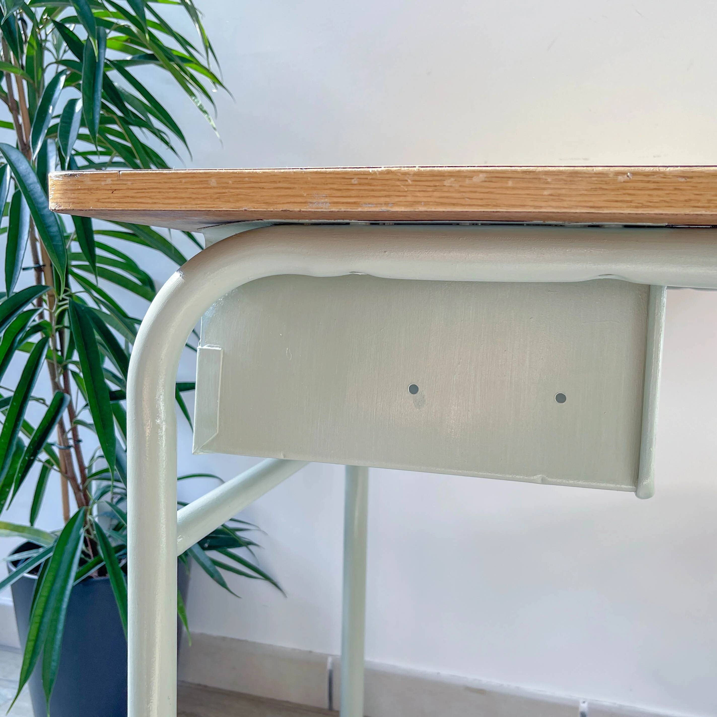 Vintage 1960s school desk – Antique wooden and metal aqua green desk – Retro school furniture – Vintage children's desk