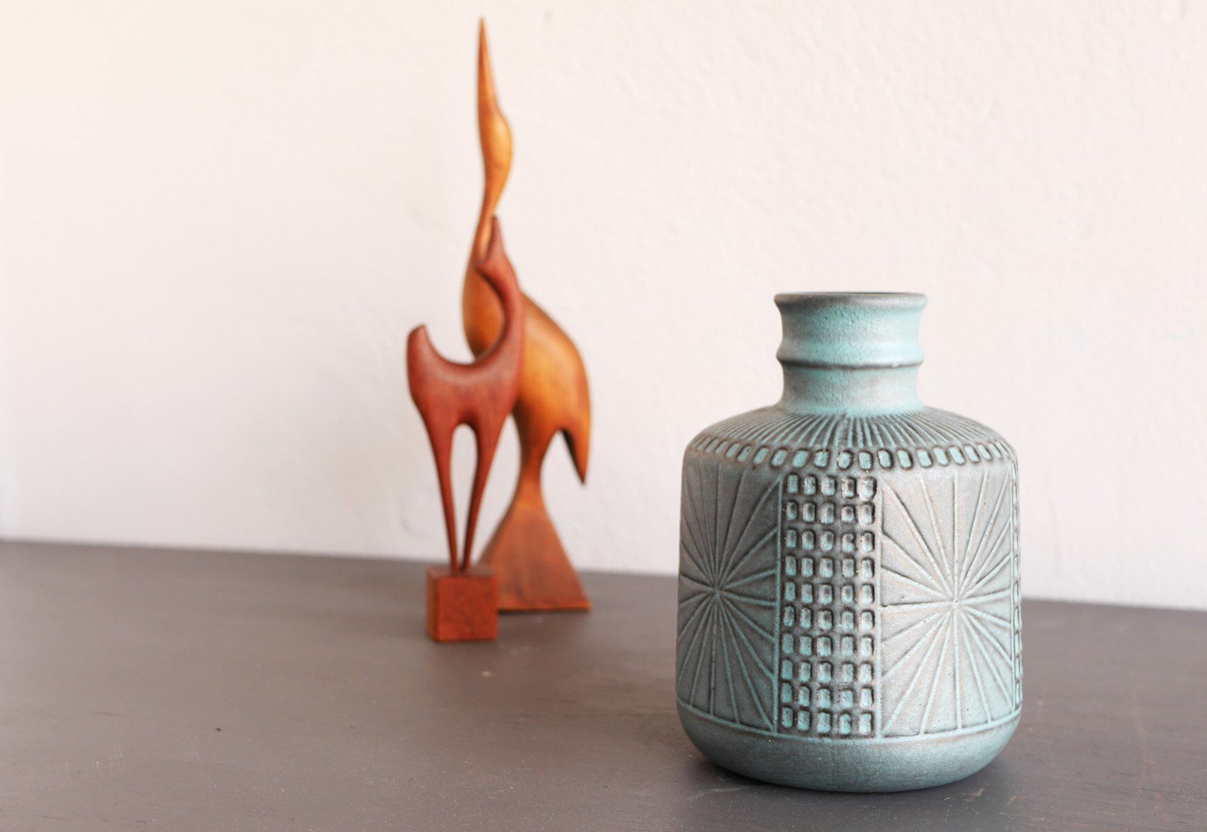 Mid-century Scandinavian modern art design pottery vase by Mari Simmulson for Upsala Ekeby, Sweden, 1970s