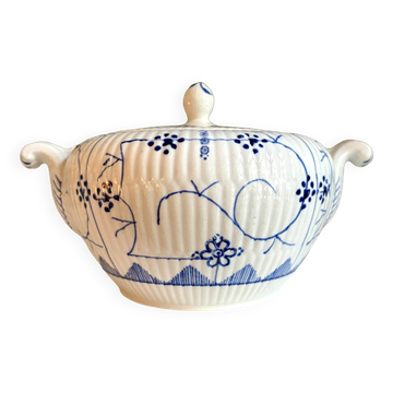 Sugar bowl, Sarreguemines earthenware jar in white and blue, "Copenhagen" pattern - early 20th century