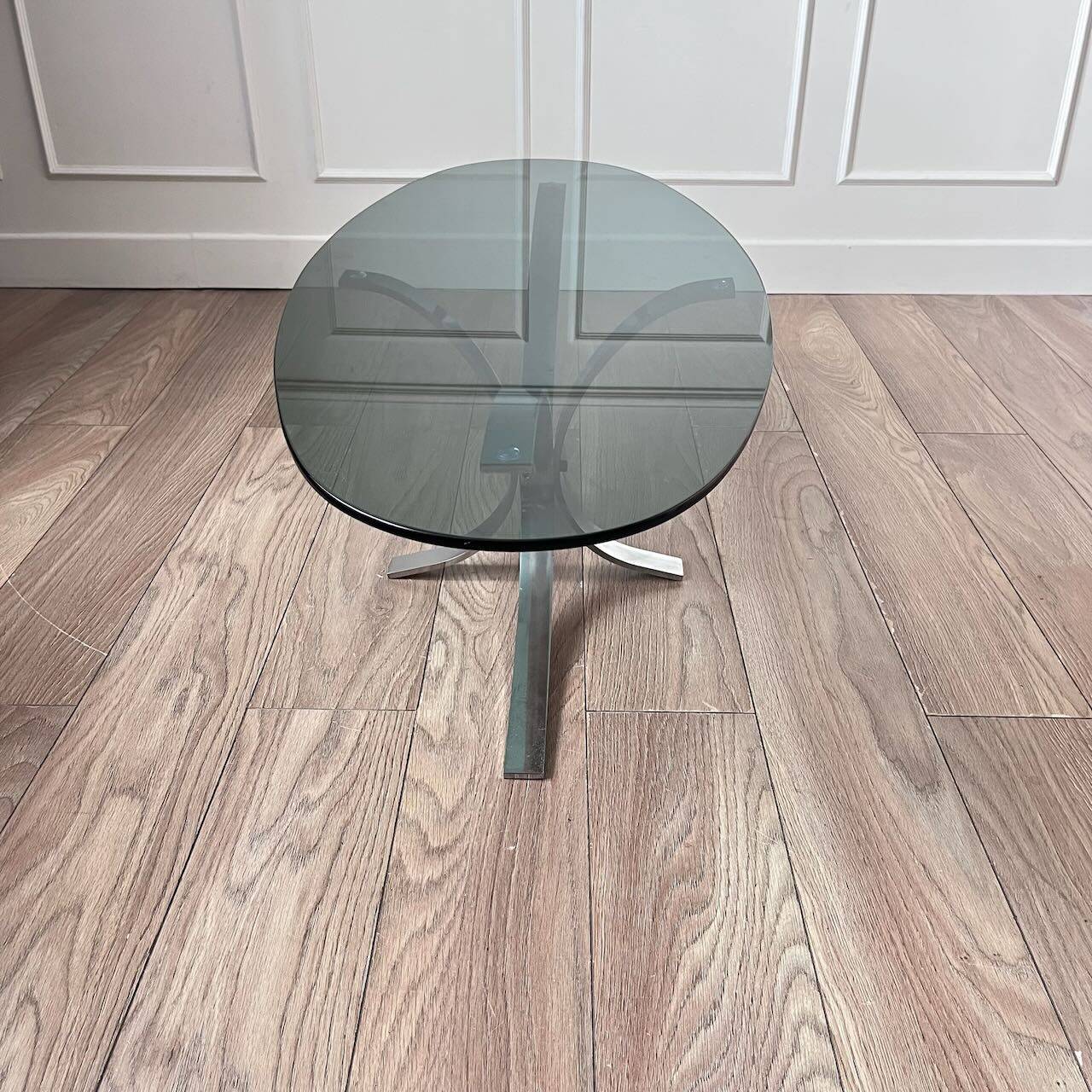 70's coffee table with glass and chrome
