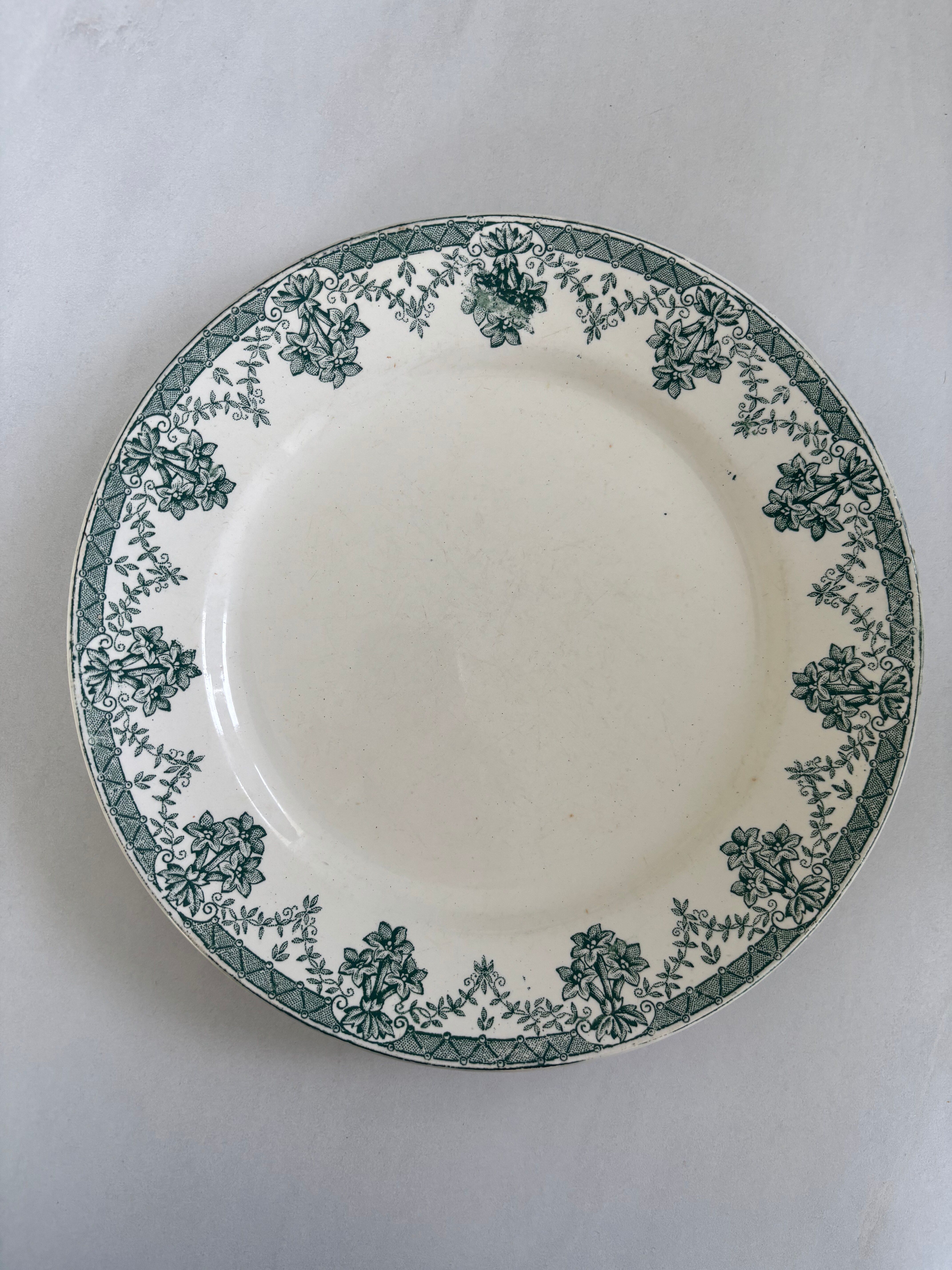 Lot of blue and green ironstone deep plates, antique French earthenware.