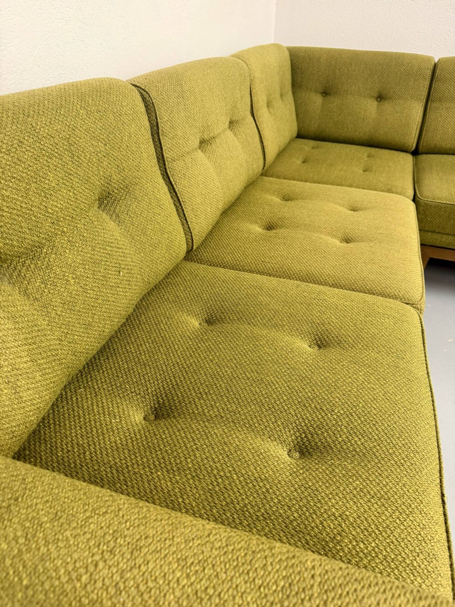 Vintage modular Scandinavian design green fabric corner sofa 1960s