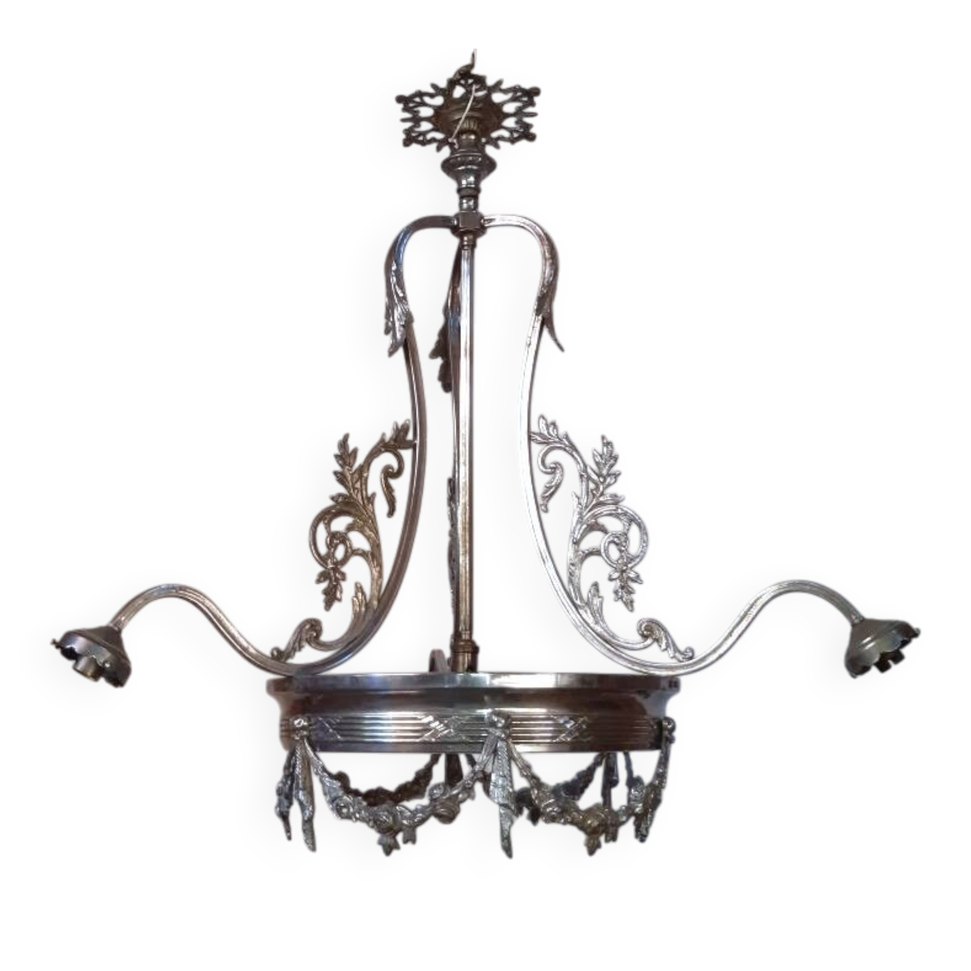 large chandelier 1900 in silvered metal