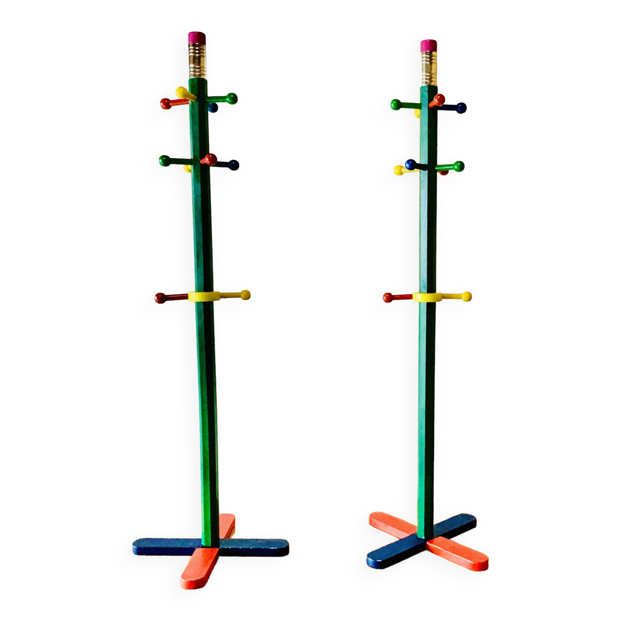 Paire de portemanteaux pour enfants vintage - forme de crayon