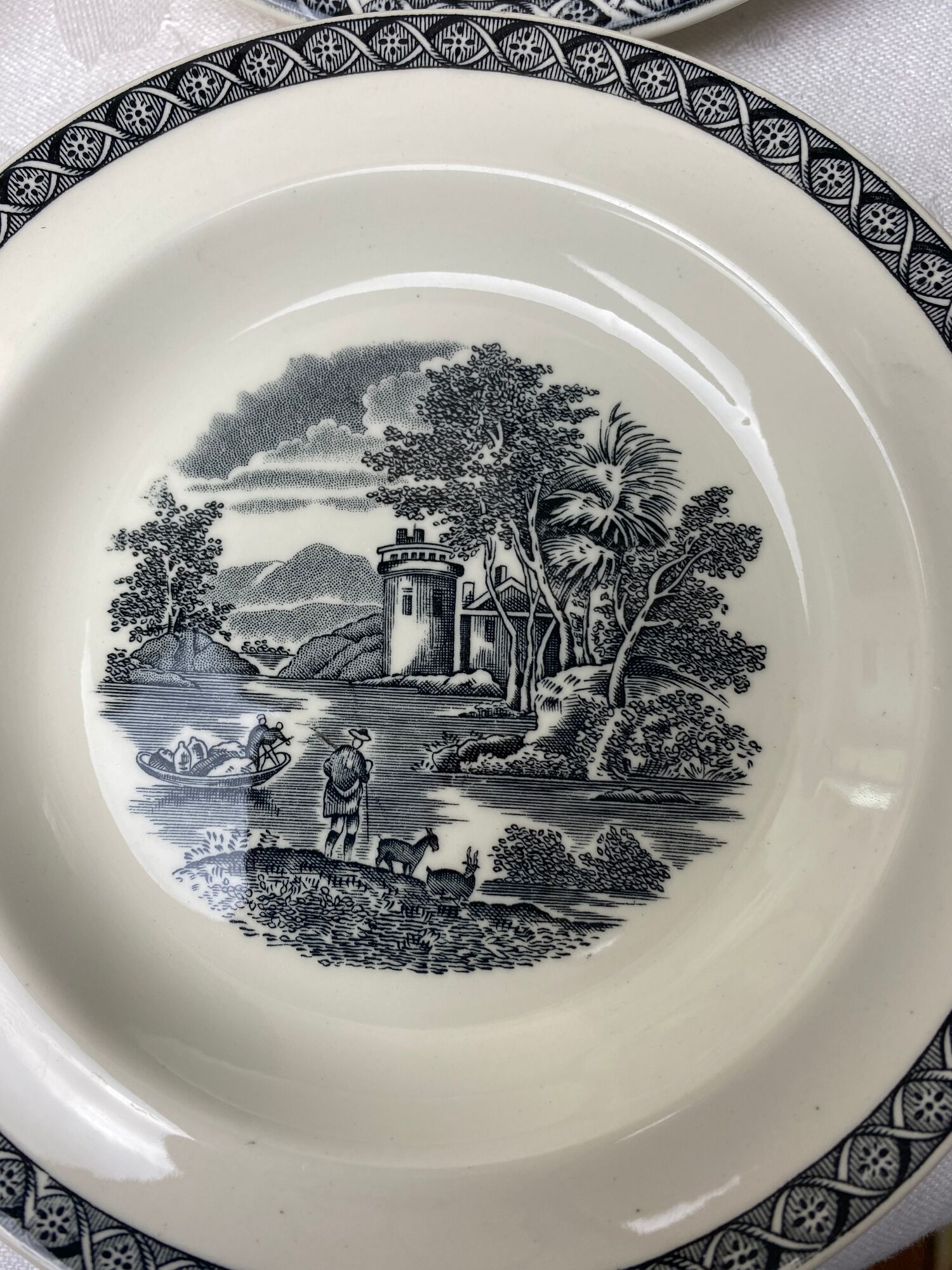 Set of 3 large cups and 3 old Wedgwood Lugano model bread plates