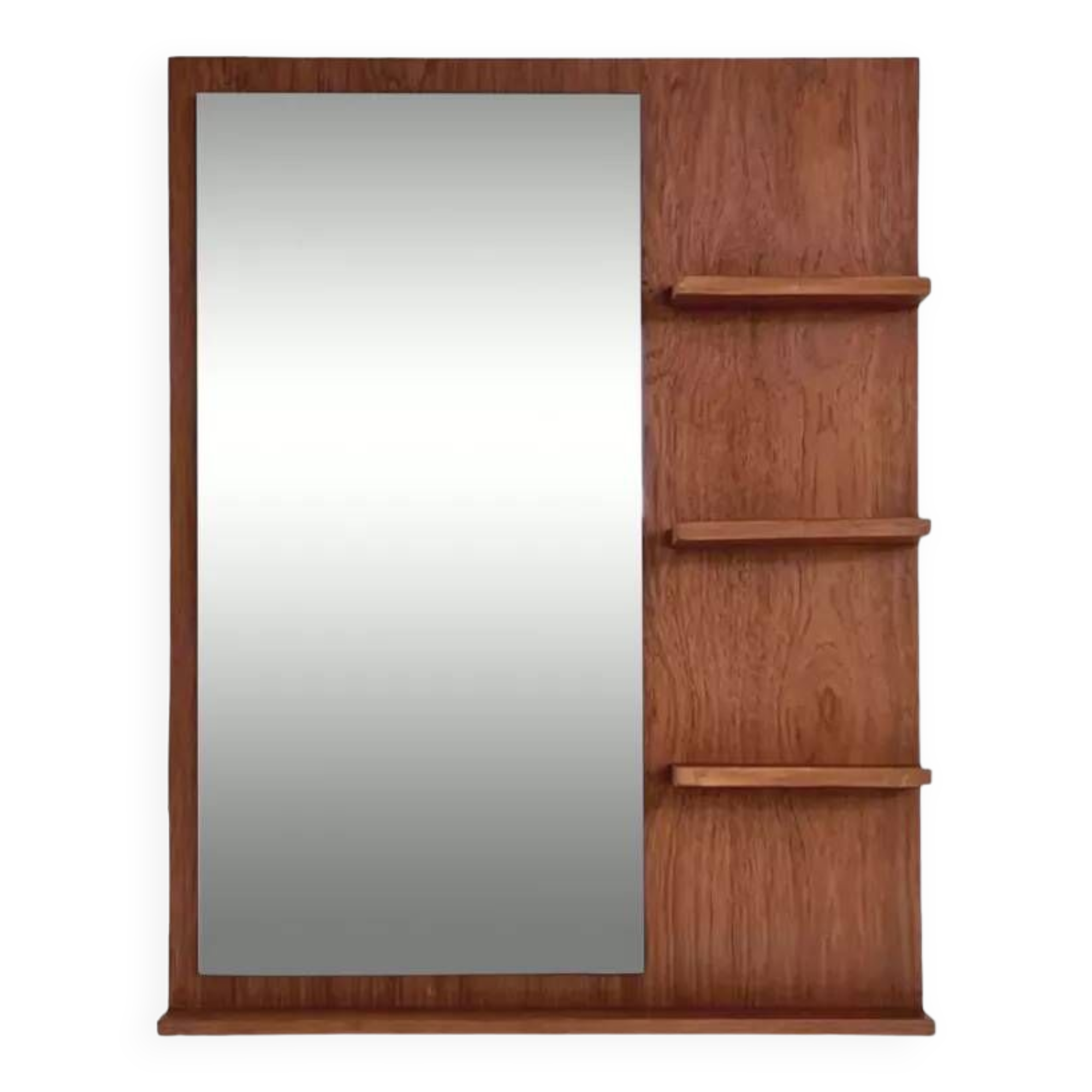 Scandinavian wooden mirror with integrated shelves