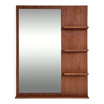 Scandinavian wooden mirror with integrated shelves