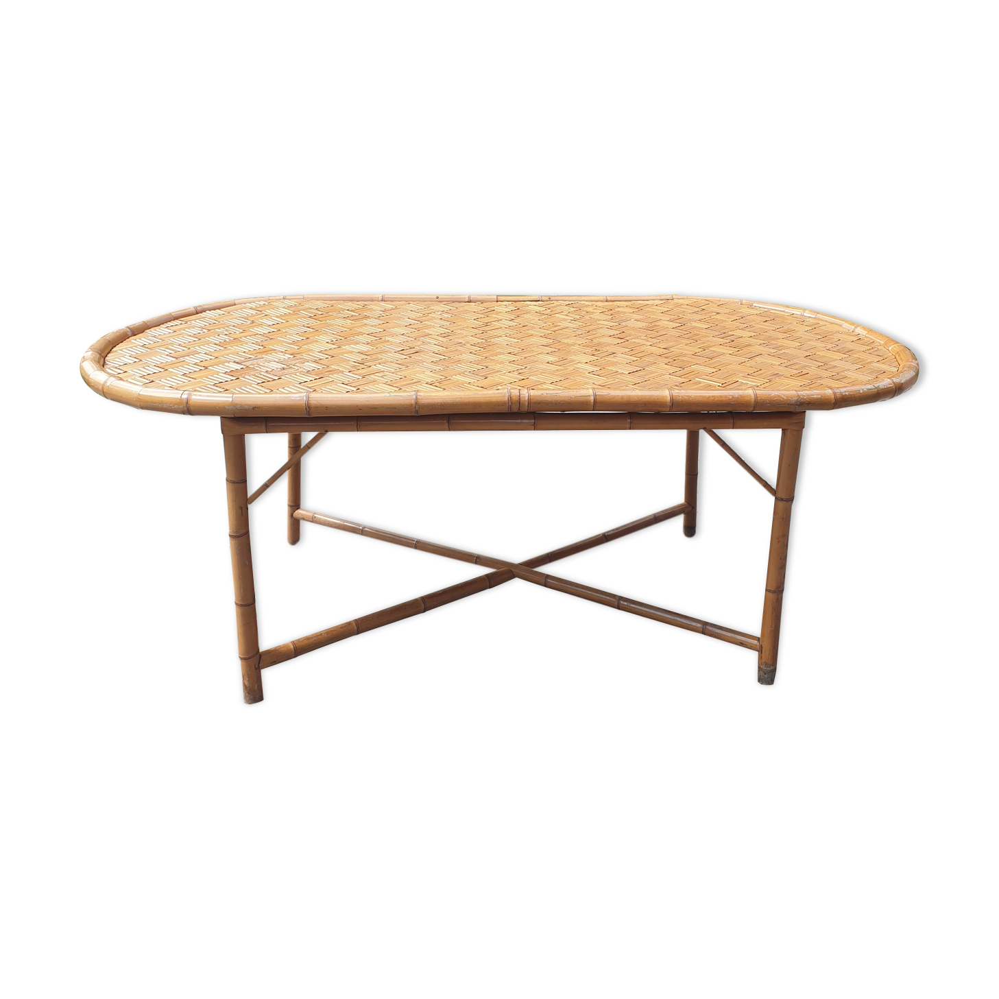 Vintage Madagascar bamboo dining table 80s
