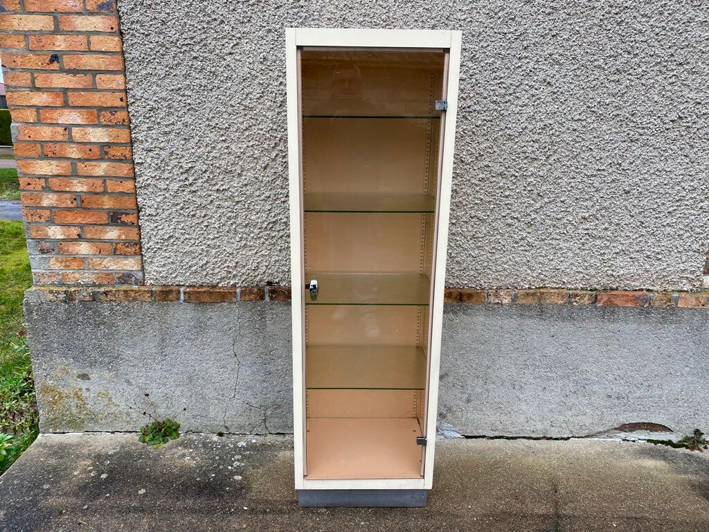 Medical cabinet showcase metal and vintage industrial glass 1950
