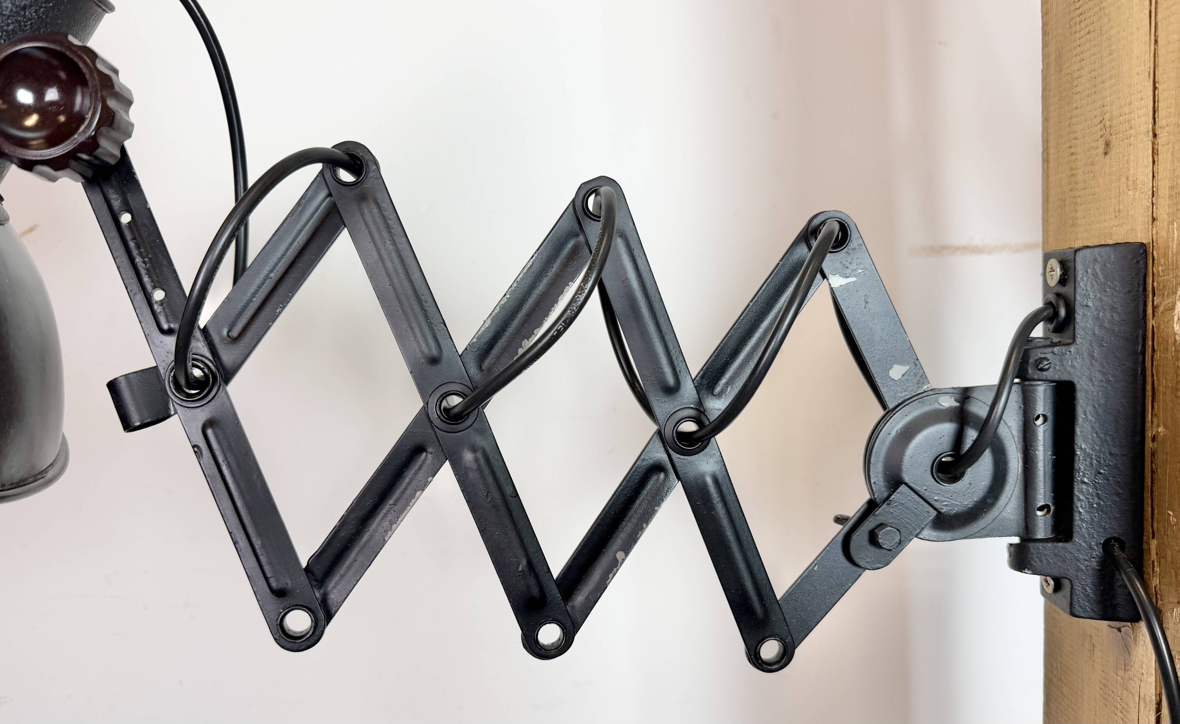 Industrial Black Enamel Scissor Wall Lamp, 1950s