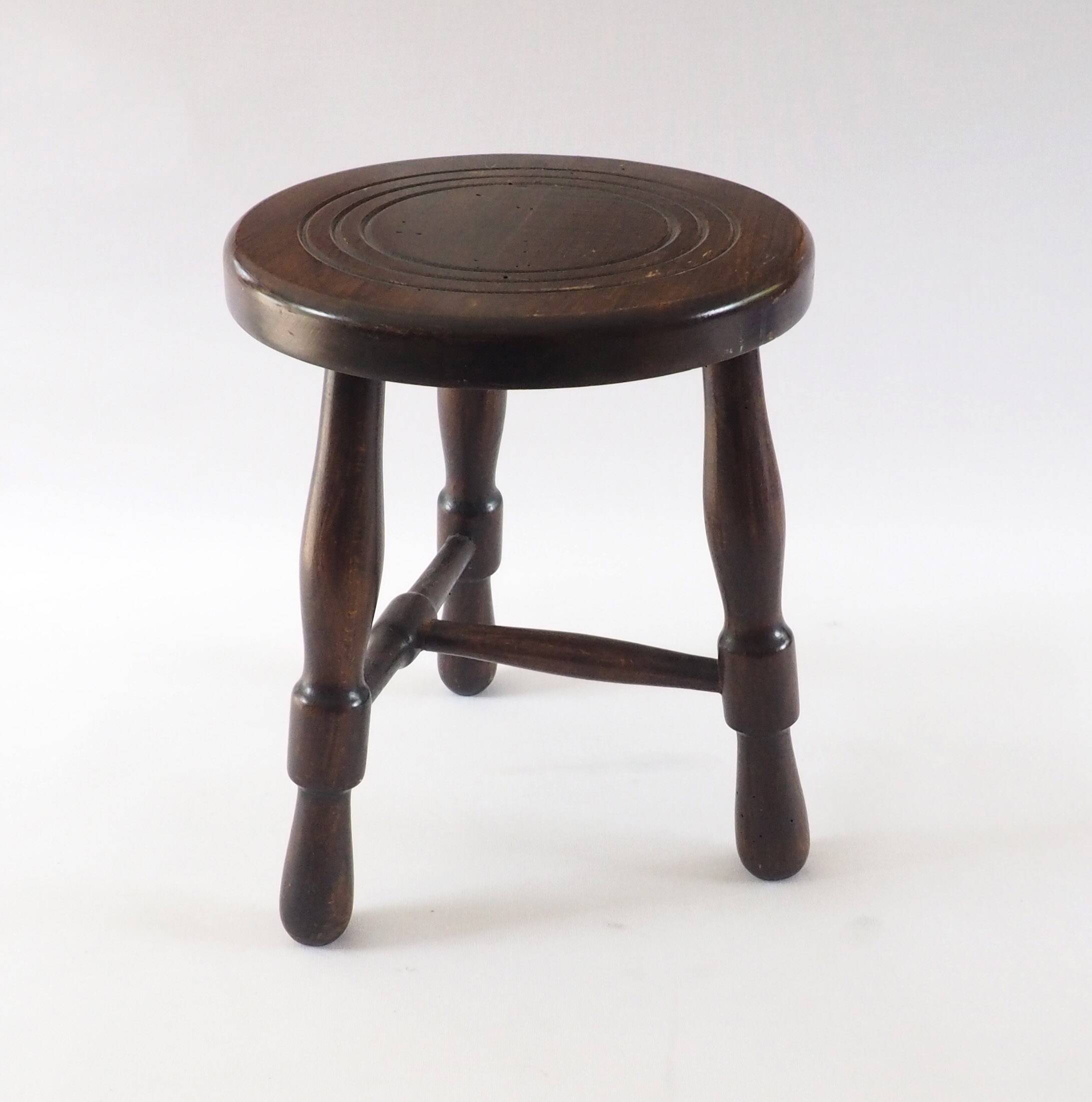 Turned wood tripod stool