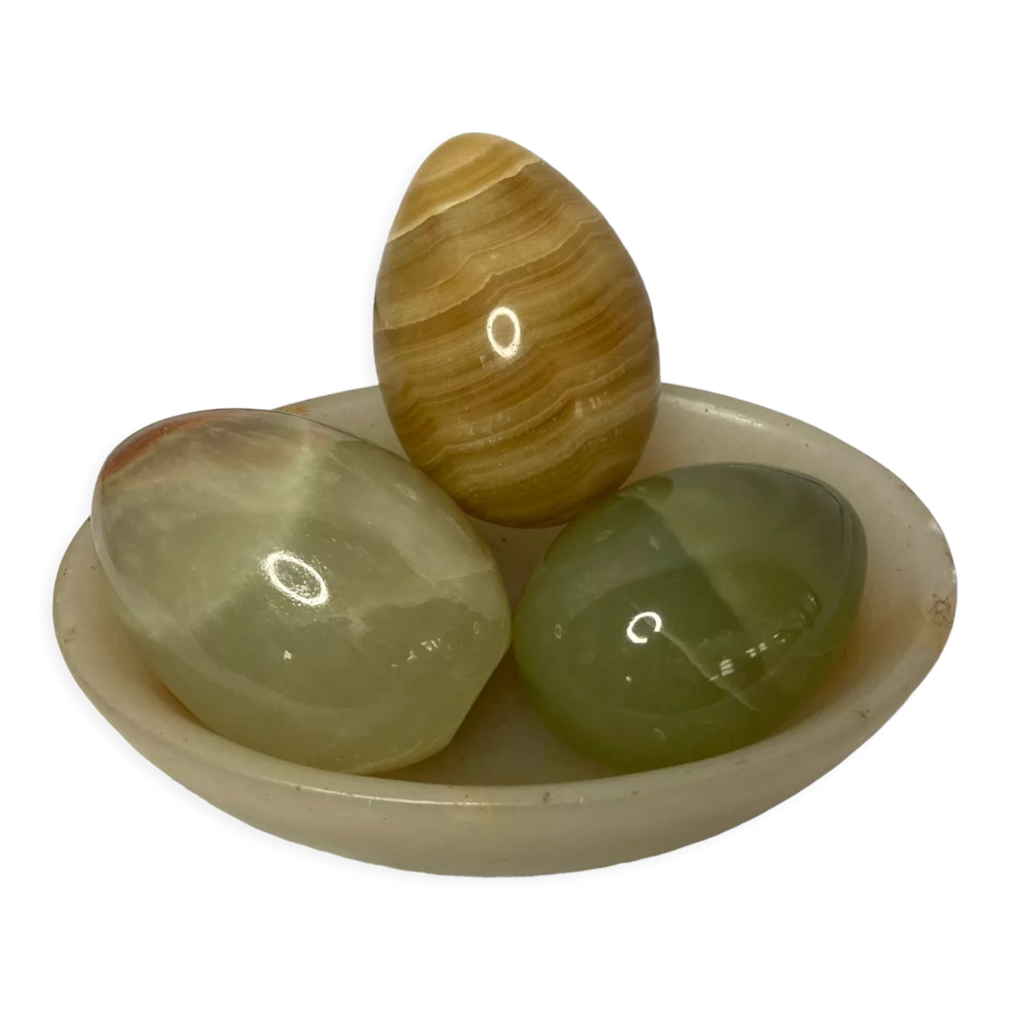 Series of three onyx eggs and XXth cup