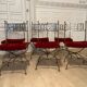 6 chaises curule en fer forgé avec assise en velours rouge