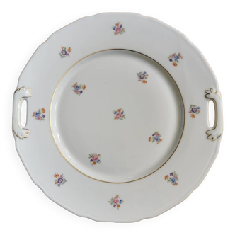 Plat à tarte vintage fleuri, porcelaine