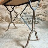 Vintage French bistro table - 1960s/70s cast iron base with solid oak top - retro coffee or wine table