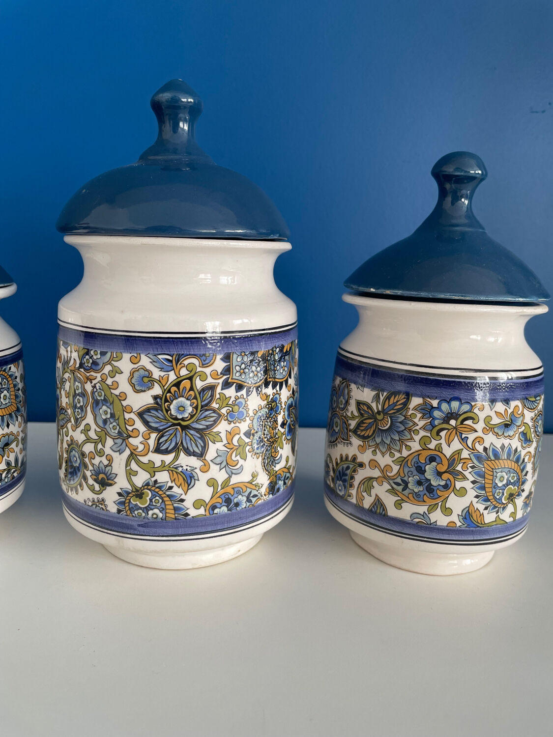Vintage blue spice jars