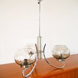 Chandelier Gaetano Sciolari, 3 lights, in chrome and smoked glass, 1970.