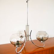 Chandelier Gaetano Sciolari, 3 lights, in chrome and smoked glass, 1970.