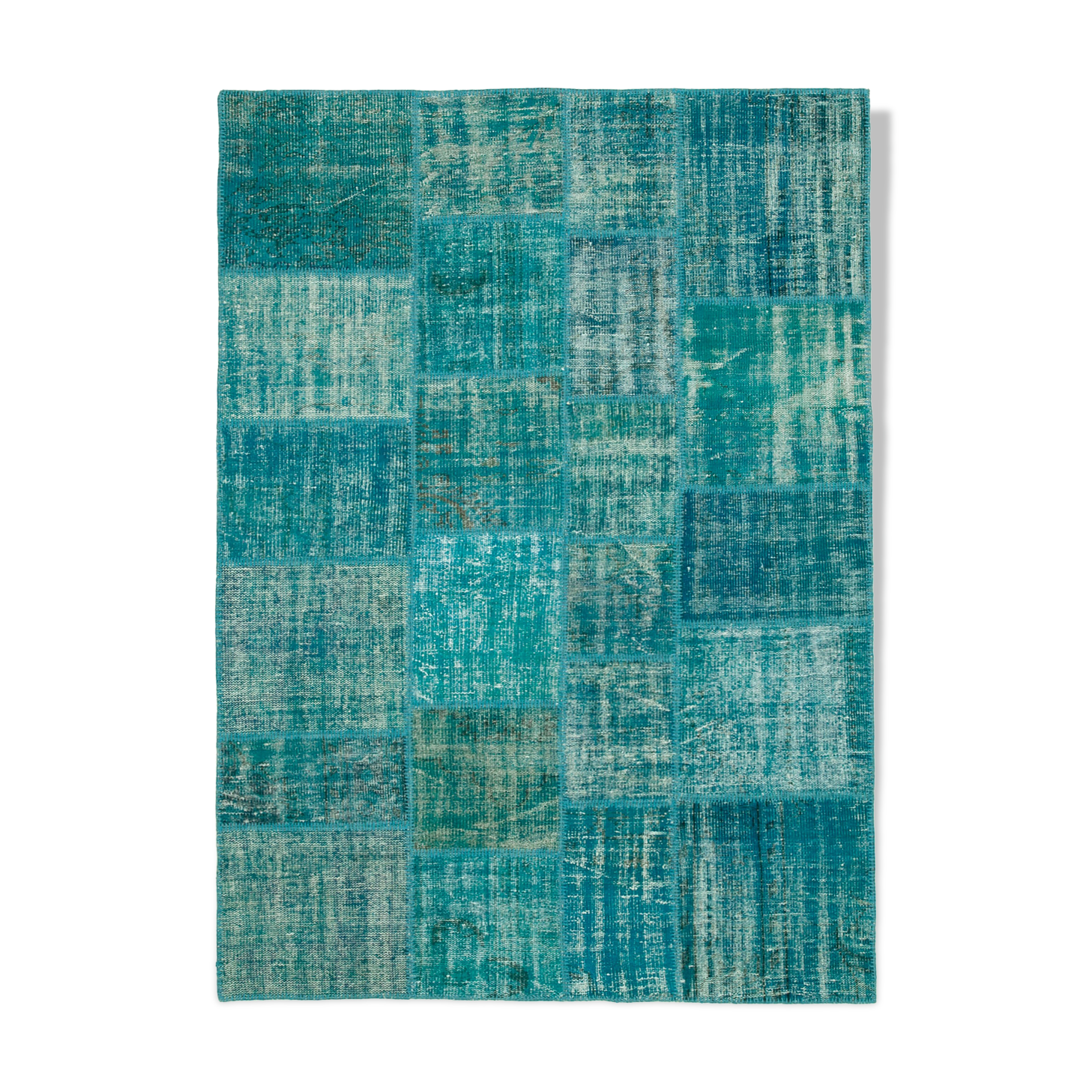 Handmade Turkish Overdyed 172 cm x 238 cm Turquoise Patchwork Carpet